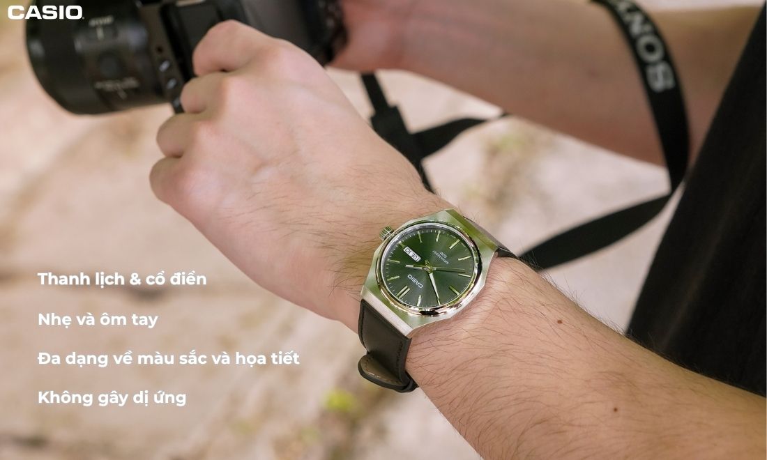Đồng hồ đeo tay dây da thanh lịch, nhẹ êm, ôm tay
